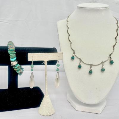 Carolyn Pollack Sterling And Green Turquoise Necklace & RLM Studio Jewelry 