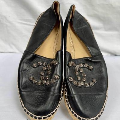Chanel Camellia CC Black Espadrilles