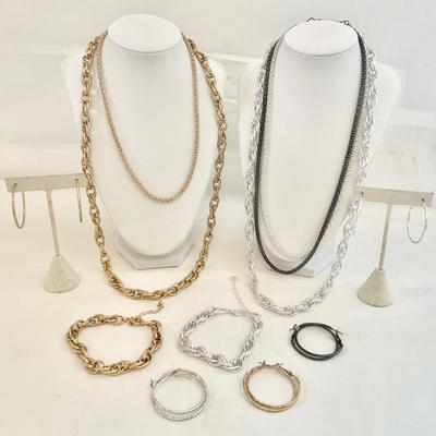Matching Sets Chain Link Necklaces, Bracelets & Hoop Earrings 