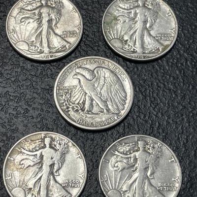5 walking liberty 1/2 dollars