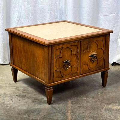 Vintage Side End Table Cabinet with Marble Top