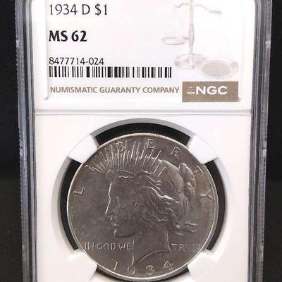 1934-D Peace Dollar MS62