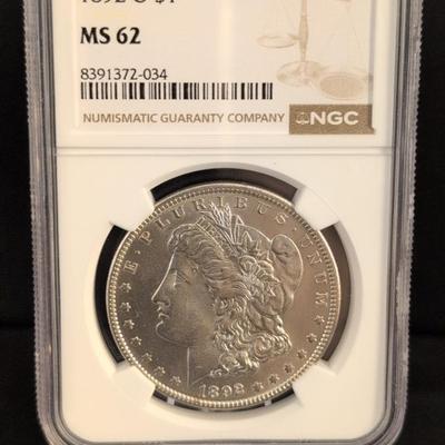 1892-O Morgan Silver Dollar MS62