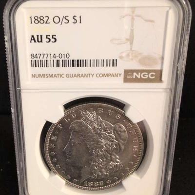 1882 O/S Morgan Silver Dollar AU55