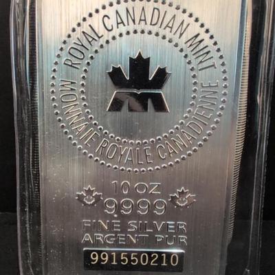 10 oz Canadian Fine Silver Bar – .999 