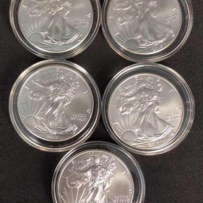 5 Silver Eagle Dollars - Random Years