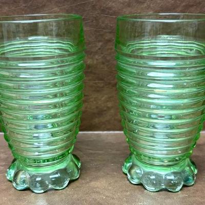 “Anchor Hocking” Manhattan Green Tumbler Glasses 