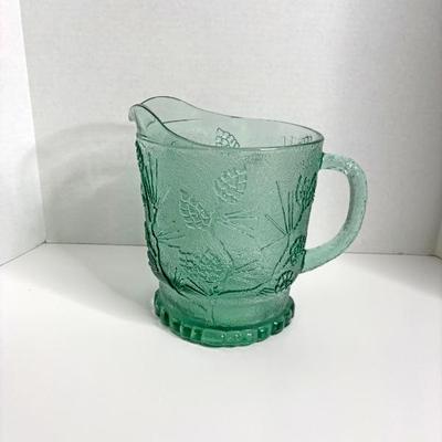 Discontinued Indiana Glass Ponderosa Pine Green Tiara Green Glass Pitcher.JPG