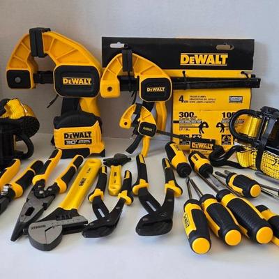 Lot Of Dewalt Clamps, Ratchet Tie Downs & Hand Tools