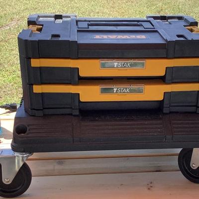 DeWalt TStak Cart And DeWalt TStak IV Tool Storage Unit With Two Shallow Draws