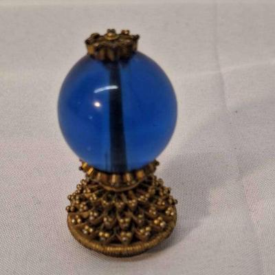 Antique Chinese Madarin Blue Glass & Gilt Metal Hat Rank Button