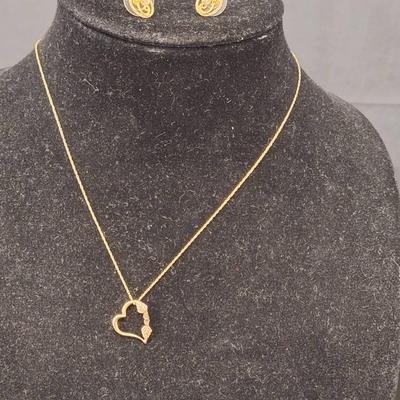 14K Gold Chain with 10K Black Hills Gold Heart and Earrings 2g