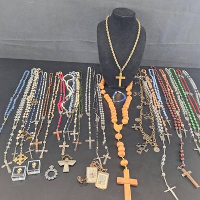 Large Lot of Religious Items- 3 925 - Rosary's- Scapula - Pins and More