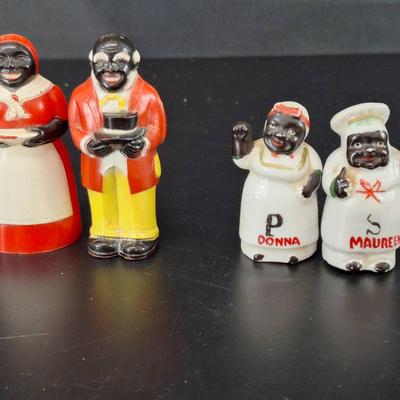 2 African American Salt and Pepper Shakers - Plastic Couple Aunt Jamamia Uncle Mose