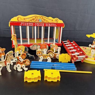 Vintage 1963 Fisher Price Circus Wagon Figures and Accessories - Not Complete