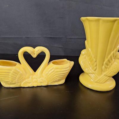 2 - Vintage McCoy Swan Planter # 630 USA - Vitage Shawnee Pottery Double Dove Fluted Vase