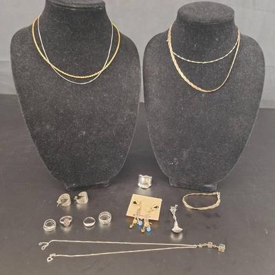 Sterling Silver Lot of Necklaces - Ring- Earrings 61g Weight includes Stones