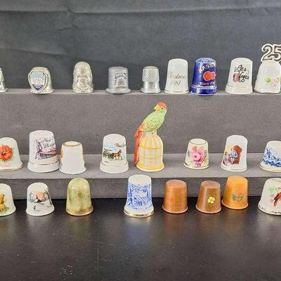 Lot of 34 Thimbles- Wood - Metal - Ceramic - Some Marked Tiawan