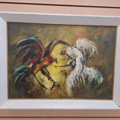 Framed Print Fighting Cock Painting # 3145 M.B. Cruz /65 -20x28