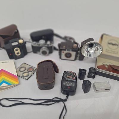 Vintage Camera Lot - Holiday Flash - Robot - Anso - GE Light Values Meter - Variety Lens and Parts