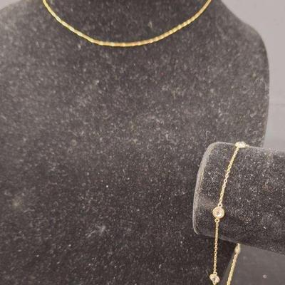 14k Gold Necklace and Bracelet/Anklet 3g with Stones