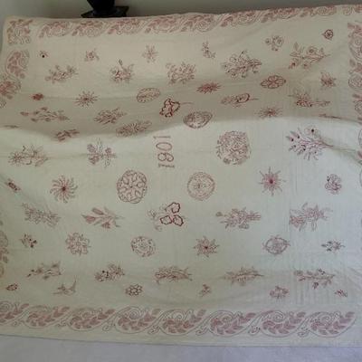 Handmade redwork embroidery quilt from 1901