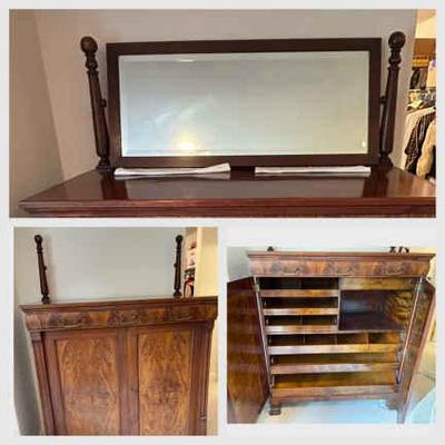 Flame mahogany antique dressing cabinet with mirror
