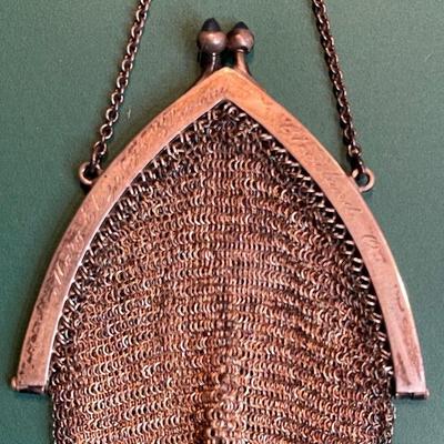 Engraved sterling clasped tiny chainmail purse