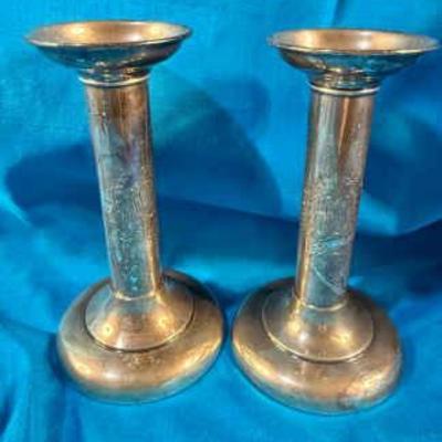Pair sterling monogrammed candlesticks