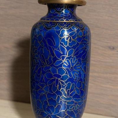 Blue and gold colored cloissane vase