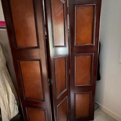 Tall wooden three panel screen