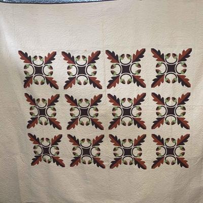 Antique handmade quilt oak leaves and acorns
