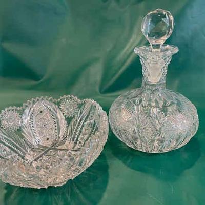American brilliant crystal decanter and bowl