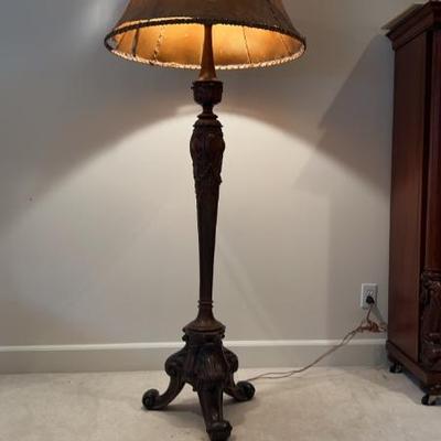 Antique carved wood floor lamp