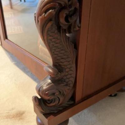 Antique mahogany two door display bookcase library cabinet