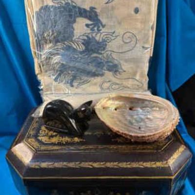 Asian jewelry box chinese silk five claw dragon table cloth & more