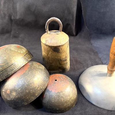 Asian painted brass bells vintage cow bell & more
