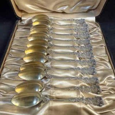 12 sterling monogrammed teaspoons