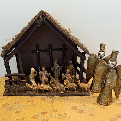 Vintage italian nativity and desela paper mache candle holders