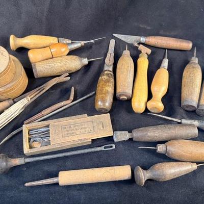Antique rug hooking and upholstery tools