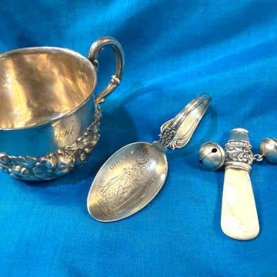 Sterling childs cup spoon and rattle