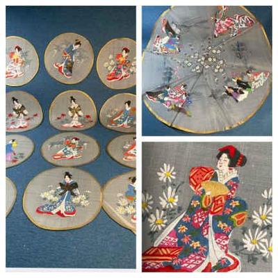 Yamato antique hand painted silk women in kimono