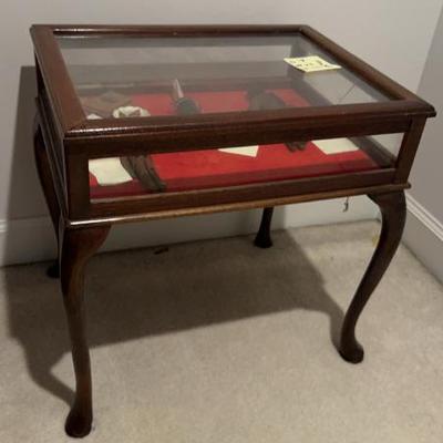 Lift glass door curio display cabinet table queen anne legs