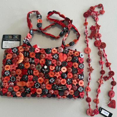 Tropical Tantrum Hand Made Shell Button Purse With Mother Of Pearl And Shell Necklace
