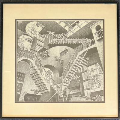 M.c. Escher Relativity Print With Glass Front Frame ( As Is ) 