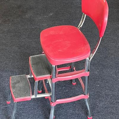 Vintage Cosco Red & Chrome Stepstool Chair 