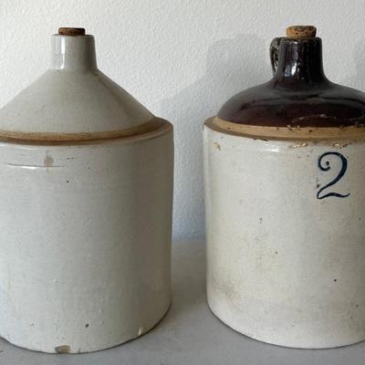(2) Antique 2 Gallon Western Stoneware Jugs - (1) As Is