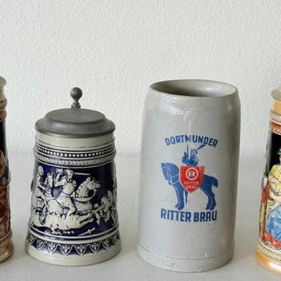 (4) German Beer Steins - Gerz, Handarbeit, Ritter Brau, And Staffel