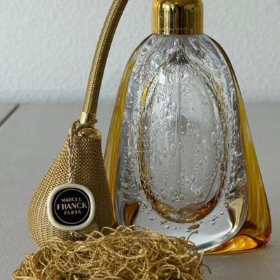 Marcel Franck Paris Brevete Cristal Art Glass Perfume Bottle With Atomizer Made In France