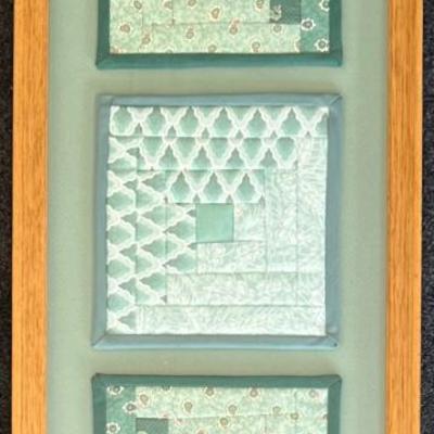 Vintage Oak Framed Glass Front Quilting Sampler